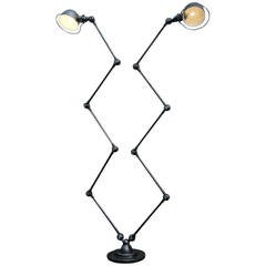 Retro Double 5-armed Jielde French Industrial Floor Reading Lamp Graphite Polished