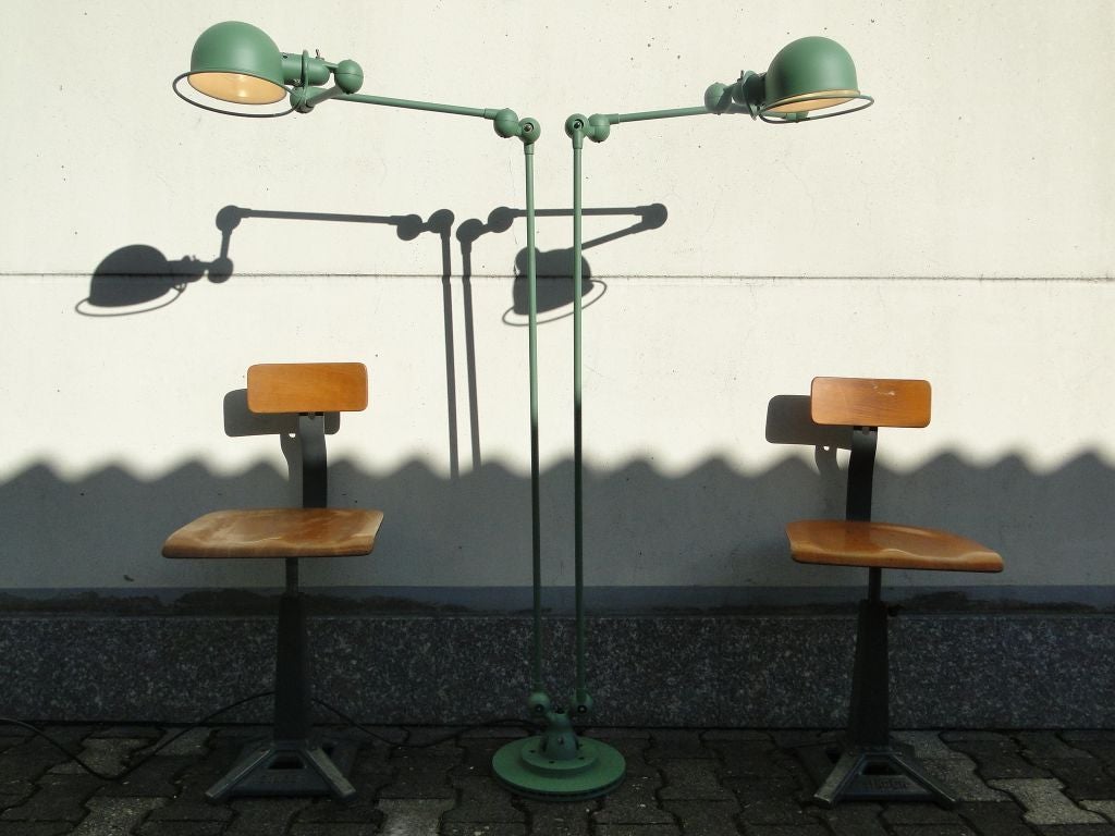 Double 3-armed Jielde French Industrial Floor Reading Lamp Reseda Green 6