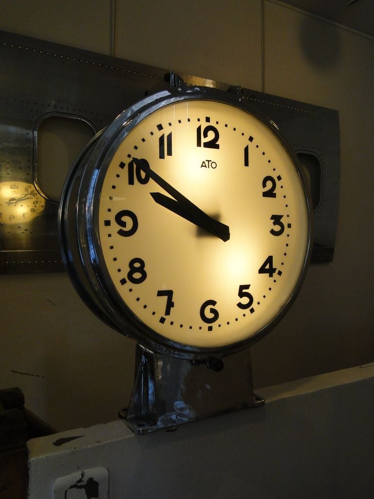 French Ato Station Railway Clock Factory Industrial Double Sided For