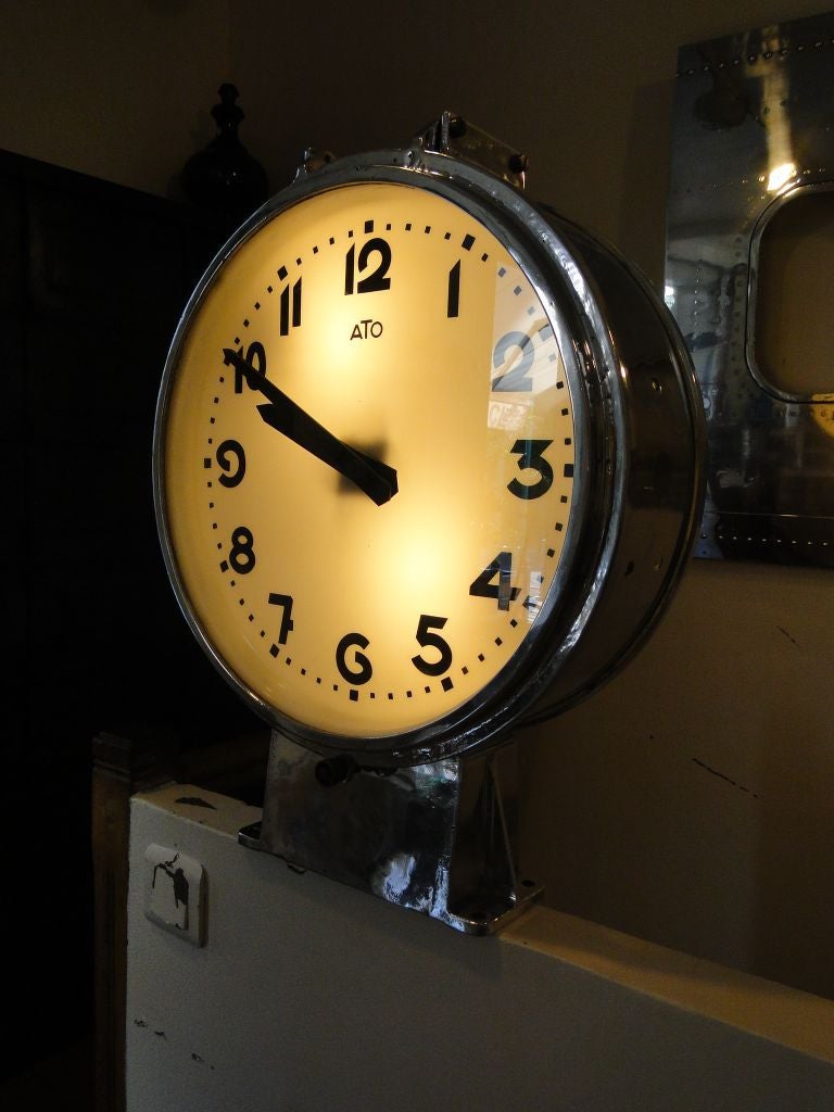 French Ato Station Railway Clock Factory Industrial Double Sided For