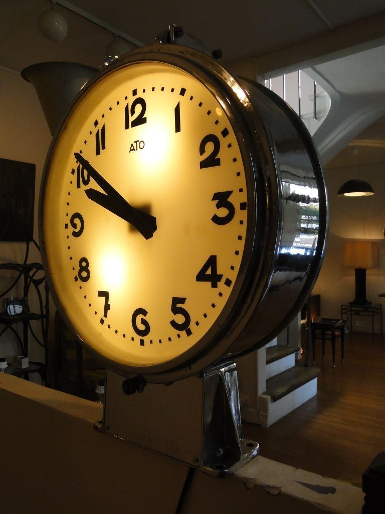 French Ato Station Railway Clock Factory Industrial Double Sided For