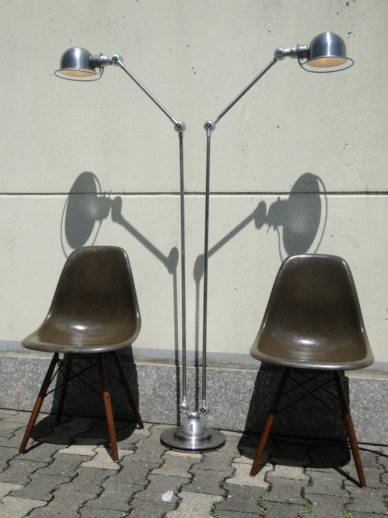 Double 2-armed Jielde French Industrial Floor Reading Lamp Brushed For Sale 5