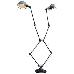 Vintage Double Four-Arm Jielde French Industrial Floor Reading Lamp, Graphite Polished