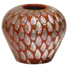 Vintage Resin Vase with Mother-of-Pearl Inlay, Indonesia circa 1990