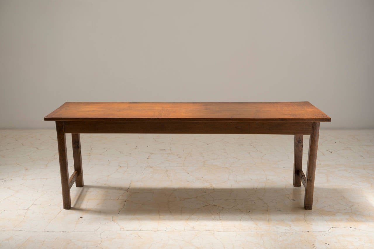 Old Colonial teak console from Indonesia, circa 1950. 
Single piece of teakwood used for the tabletop.