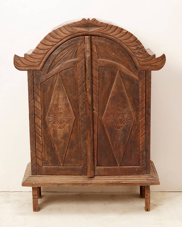 Colonial Era Cabinet, Carved Teak Planks, Indonesia circa 1950