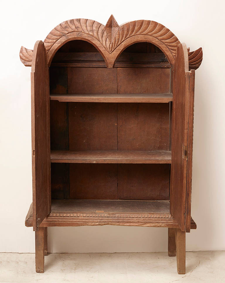 Dutch Colonial Colonial Era Cabinet, carved Teak Planks, Indonesia circa 1950