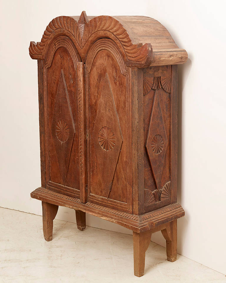 Indonesian Colonial Era Cabinet, carved Teak Planks, Indonesia circa 1950