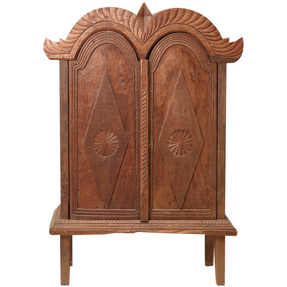 Colonial Era Cabinet, carved Teak Planks, Indonesia circa 1950