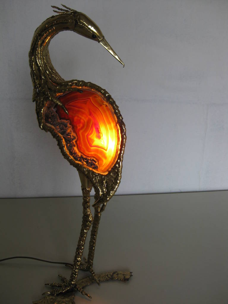 Impresive bird table lamp probably by Jacques Duval-Brasseur  
brass body with Agate stone inlay
perfect condition