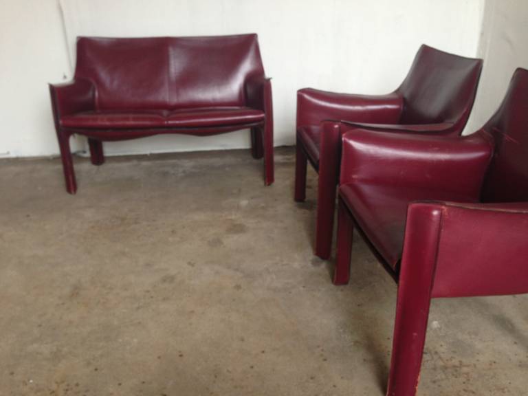 Italian Mario Bellini cab sofa and armchairs For Sale