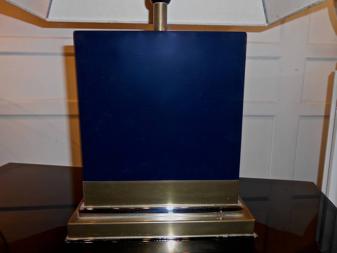 French Jean Claude Mahey Blue Lacquer Table Lamp