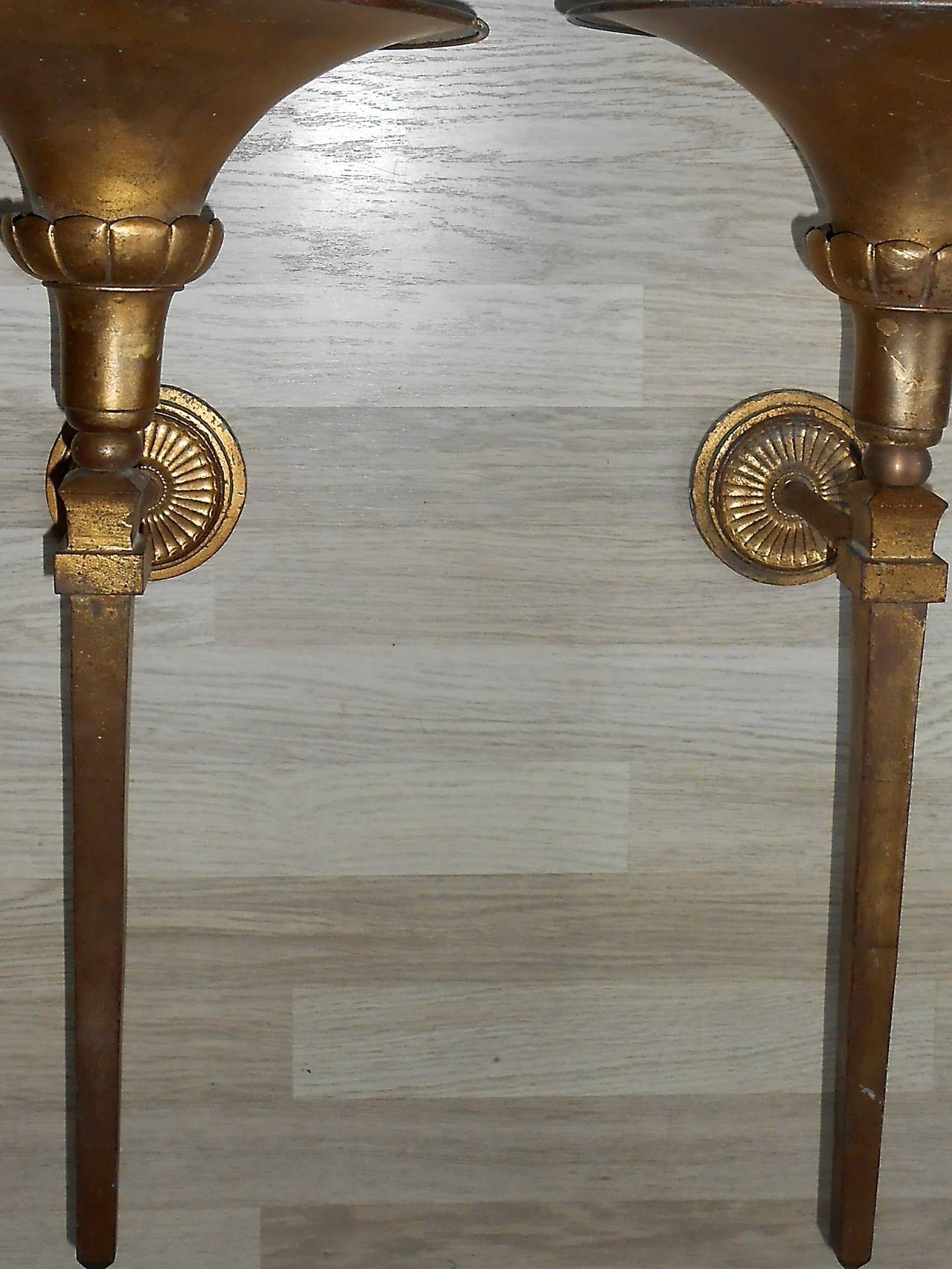 Gilt Pair of Neoclassical Wall Lights by R. Subes