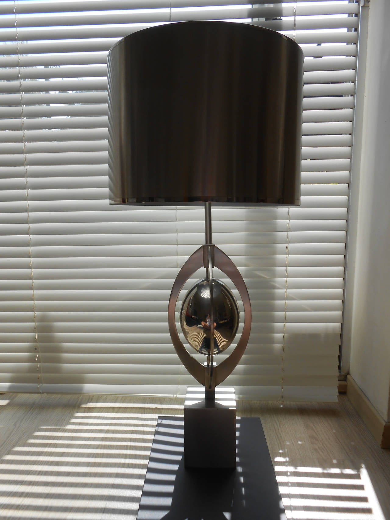 Brushed Stainless Steel Lamp by Maison Charles et Fils In Excellent Condition For Sale In Brussels, BE