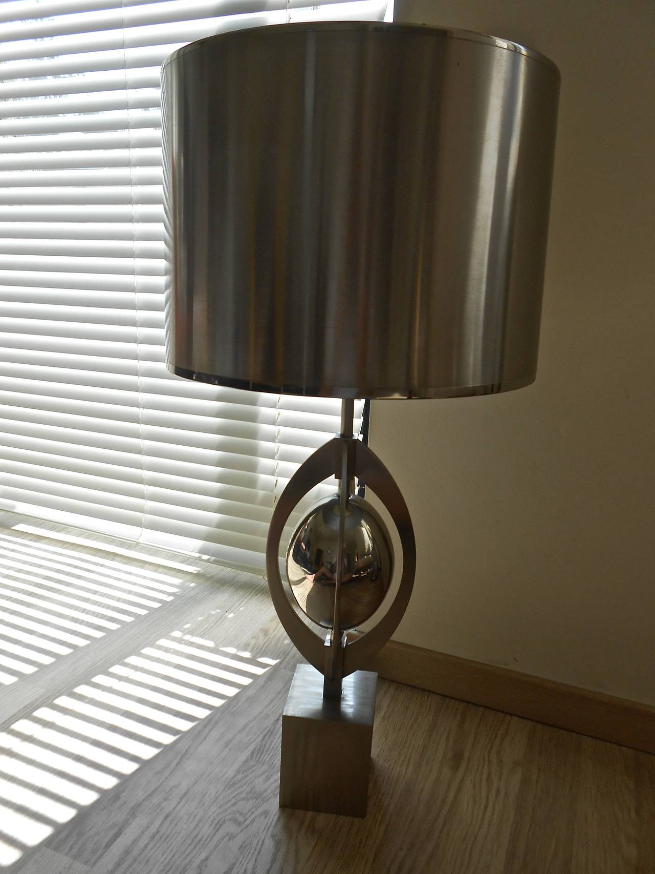 Brushed Stainless Steel Lamp by Maison Charles et Fils For Sale 3