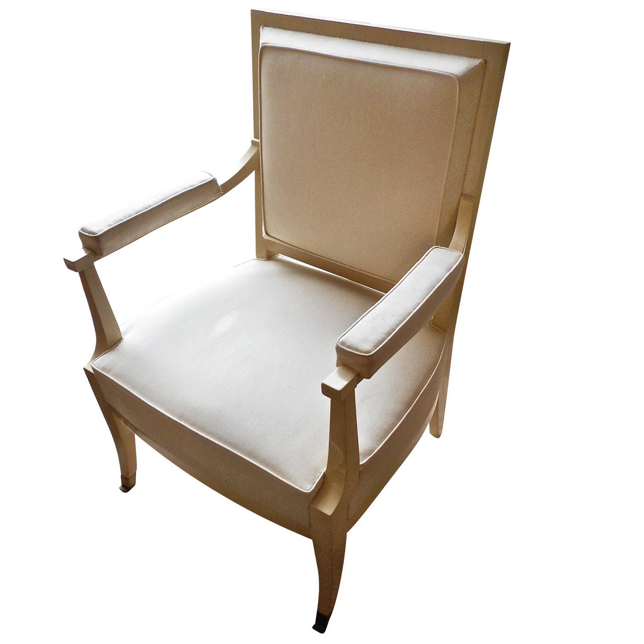 Elegant J. Quinet Ivory Lacquer Armchair For Sale