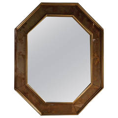 Vintage Hexagonal Gilded Wood Mirror with " Eglomisé "