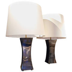 Pair of Steel Lamps by Françoise Sée