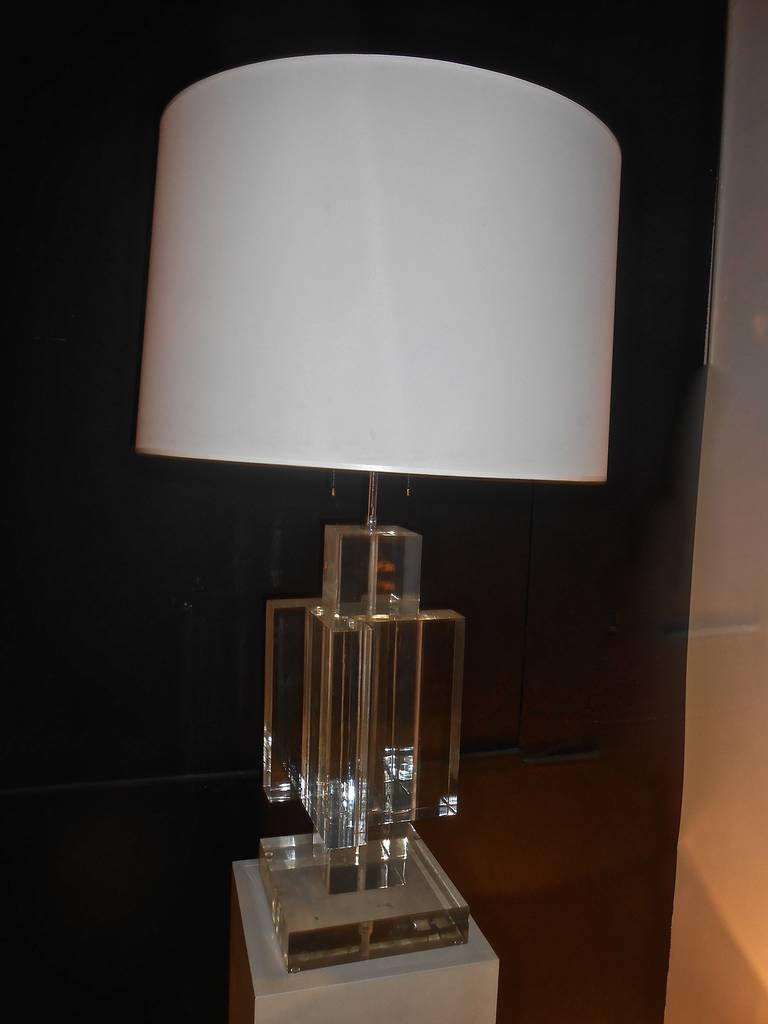 Chrome A Big Heavy lucite Table Lamp by 