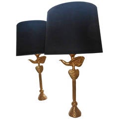 Pair of Gilt Bronze Lamps by P. Casenove for Fondica