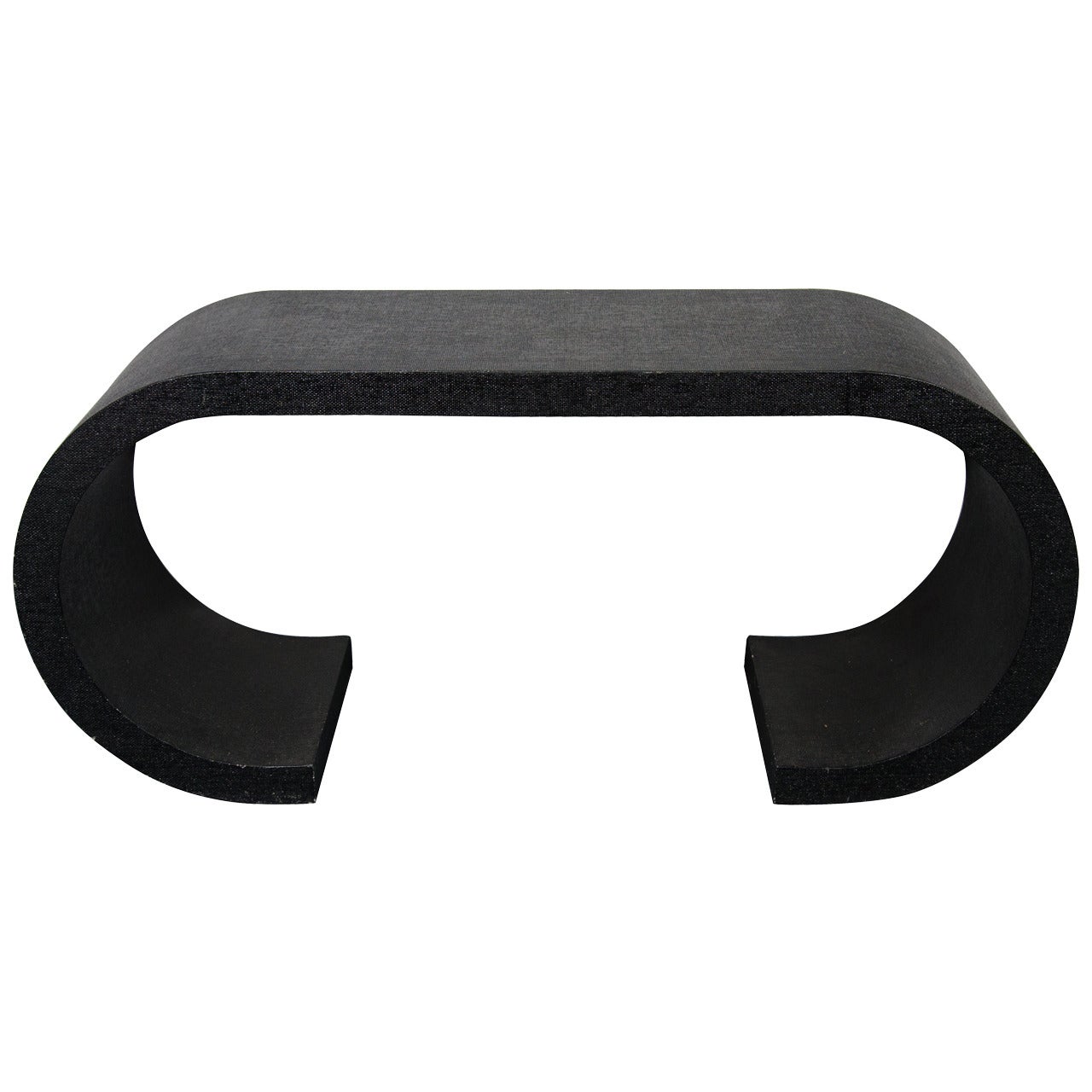 Karl Springer Style Black Raffia Curved Console