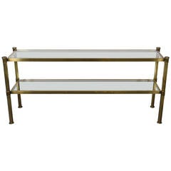 Mid Century Vintage Two Tiered Brass Console with Glass Shelves