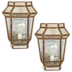 Pair of Antique Mirrored Deco Sconces