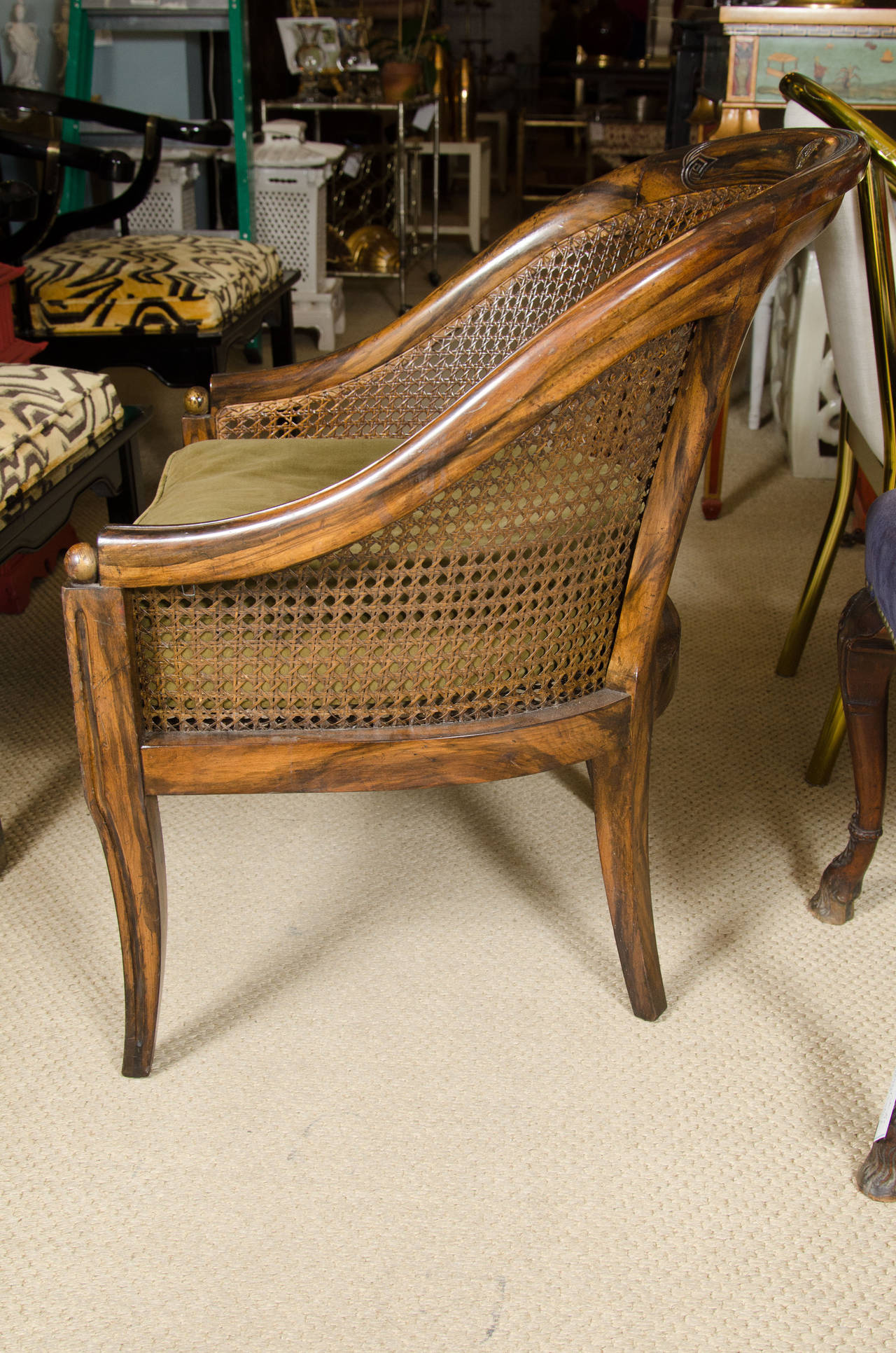 Vintage Regency Style Caned Armchair For Sale 1
