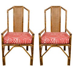 Rattan Armchairs with Custom Made Cushions in Brunschwig "Le Zebra" Fabric