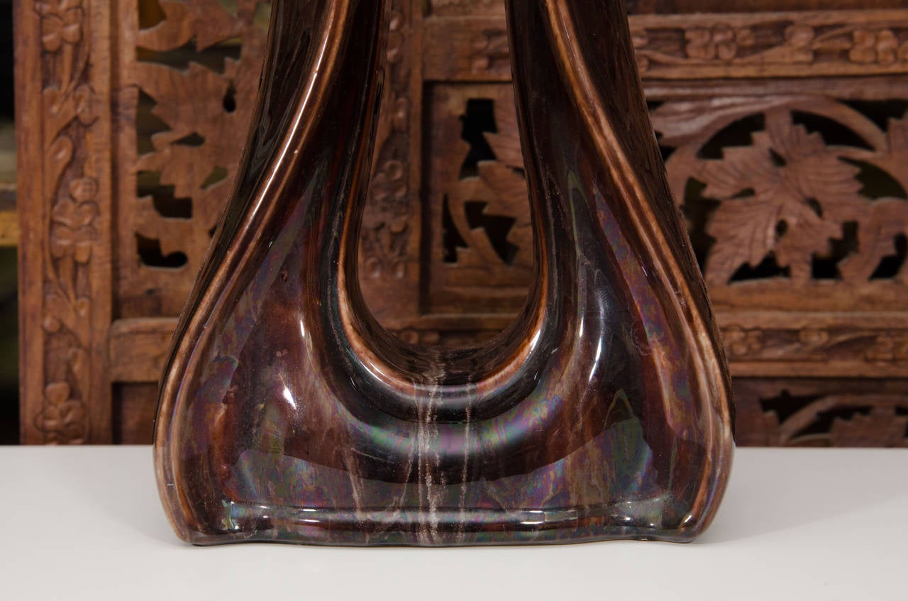 Mid-Century Modern Pair of Vintage Brown Ceramic Lamps