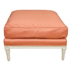 Louis XVI Style Ottoman in Coral Silk Fabric 11