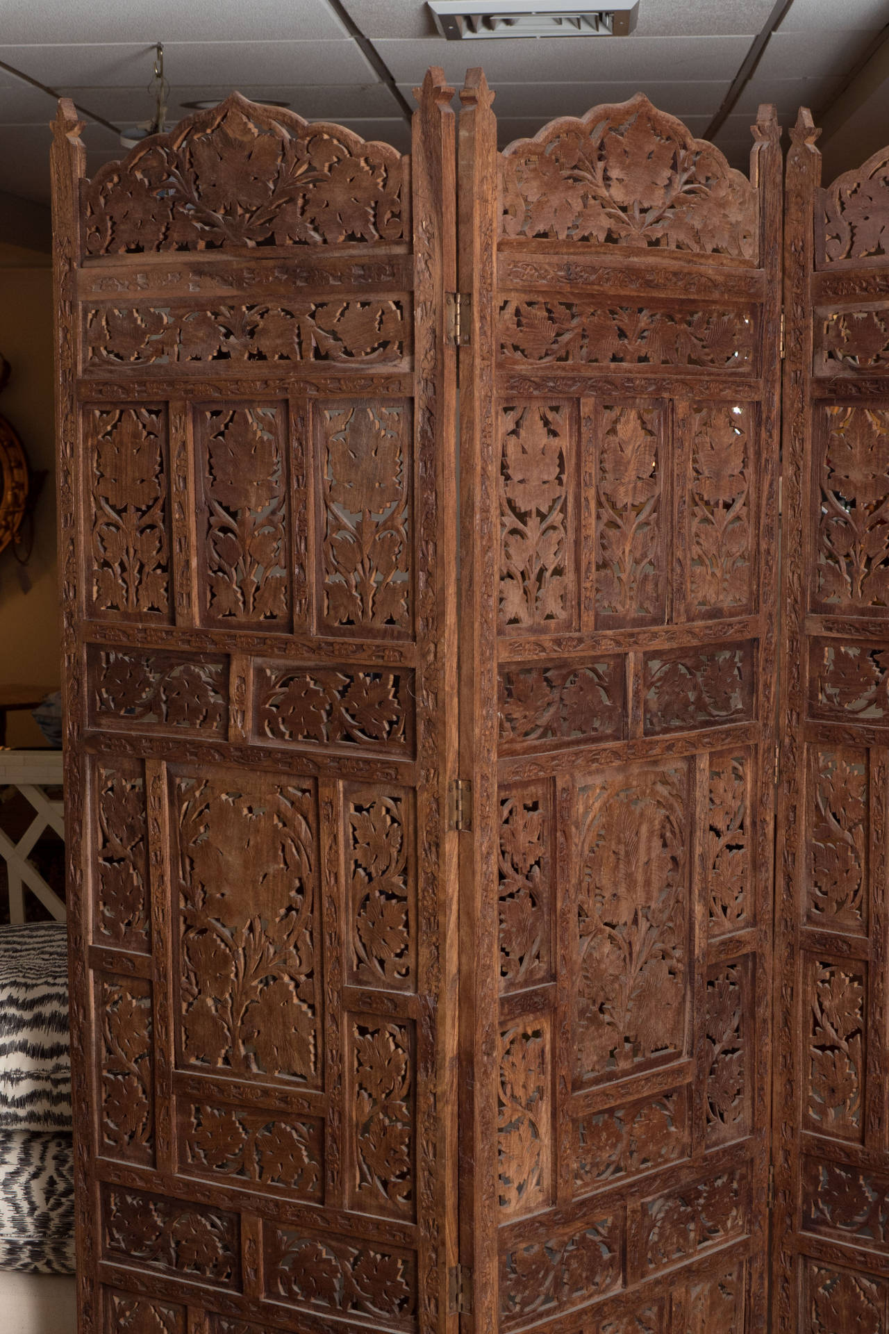 Ornate Four Panel Moroccan Wood Screen In Good Condition In Locust Valley, NY