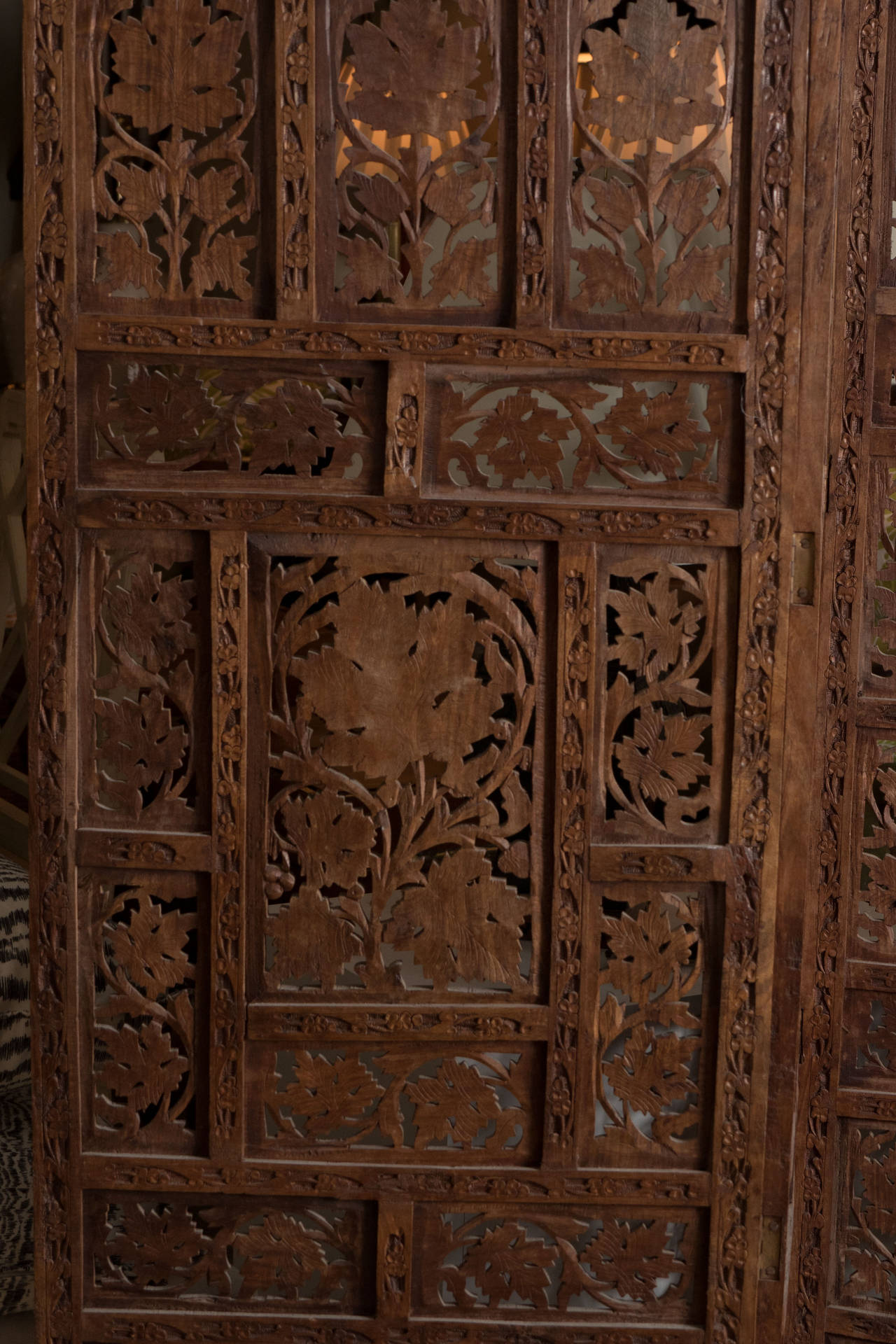 Ornate Four Panel Moroccan Wood Scrren