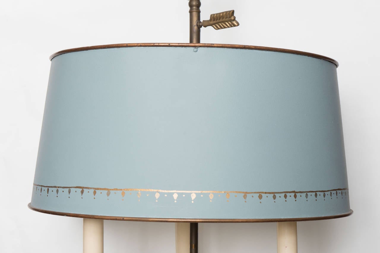Ormolu and Black Marble Bouillotte Lamp with Blue Tole Shade