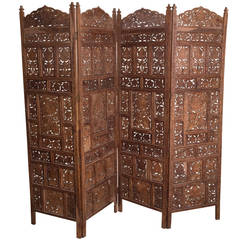 Ornate Four Panel Moroccan Wood Screen