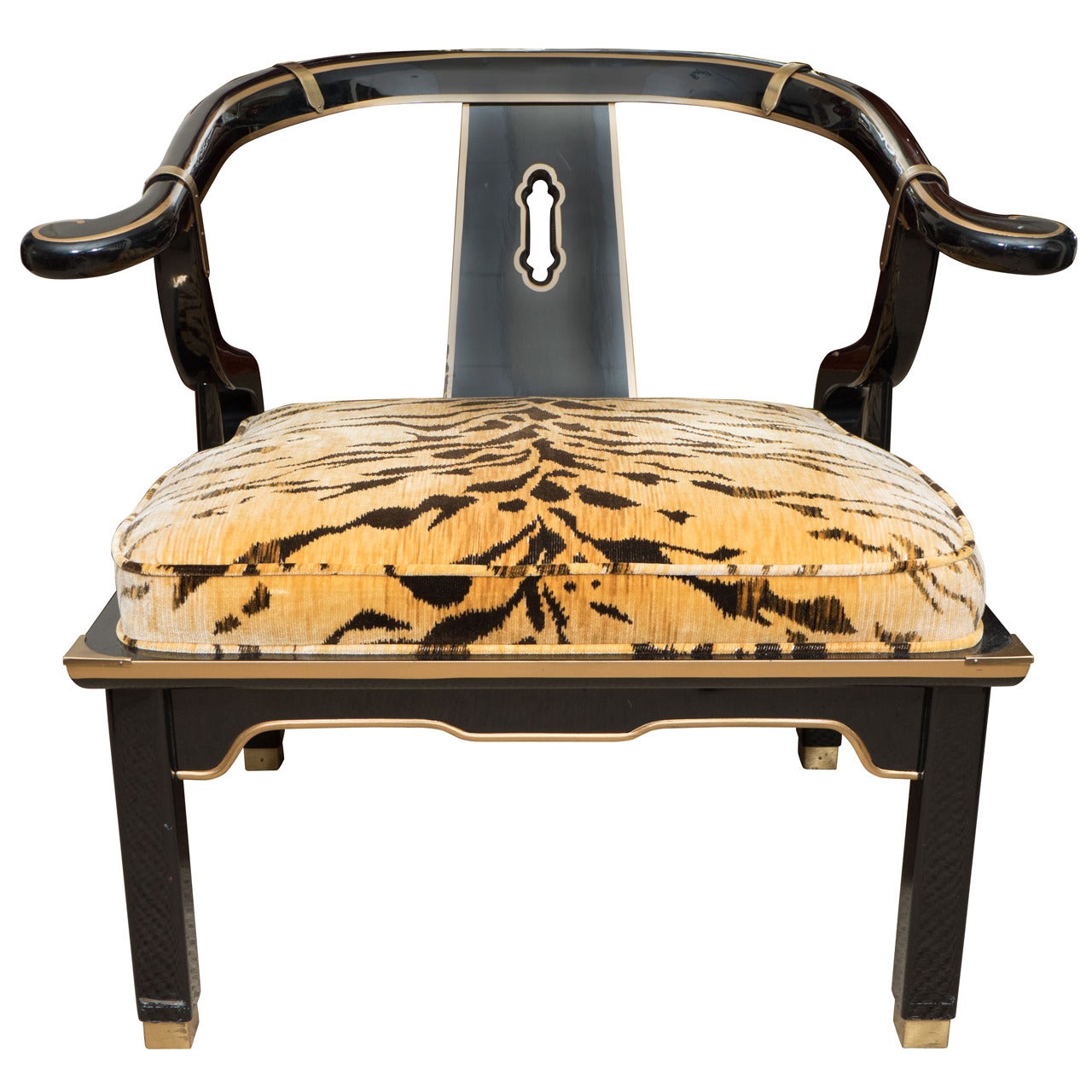 James Mont Style Asian Century Lacquered and Brass Low Chair