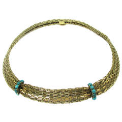 Retro Turquoise Yellow Gold Necklace