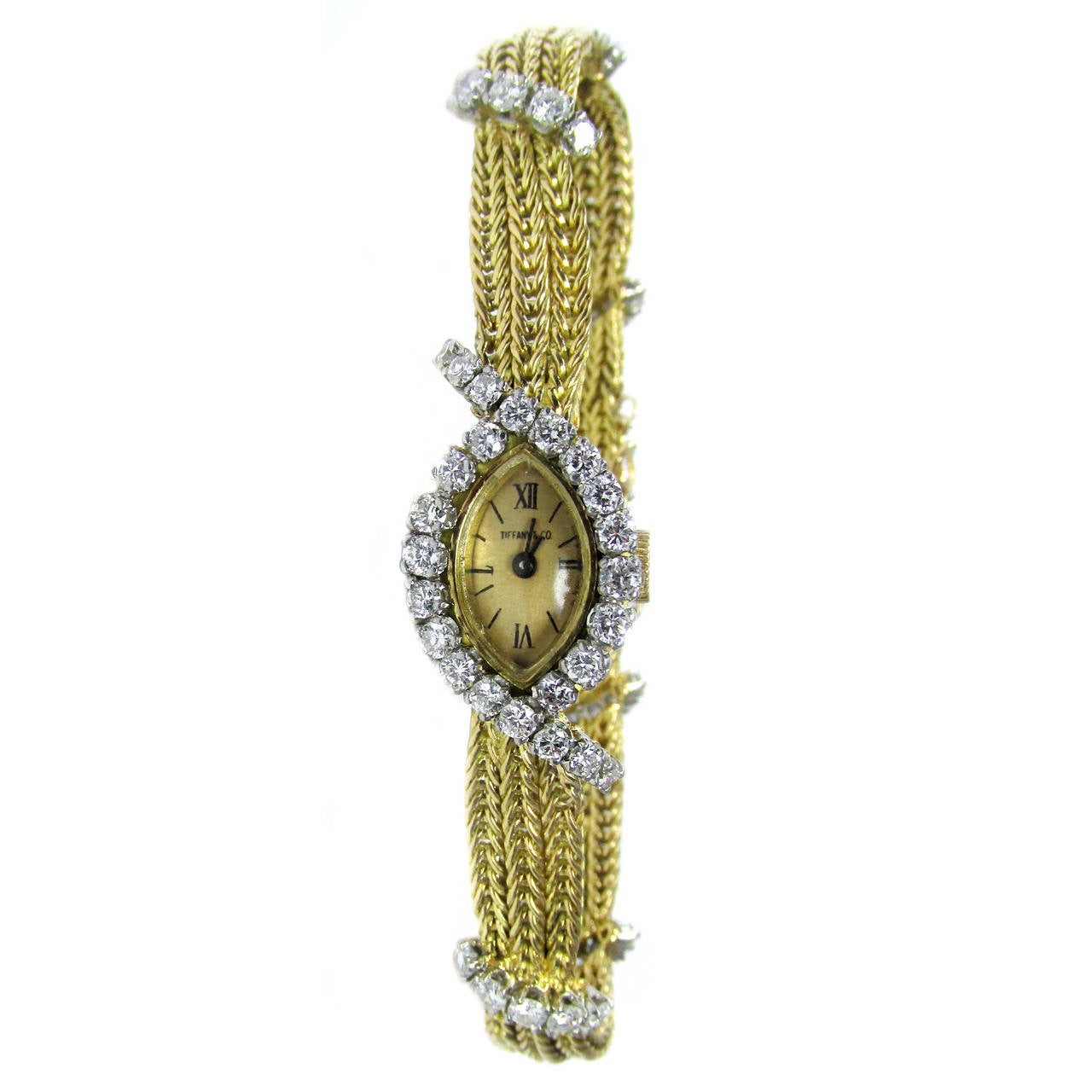 Tiffany & Co. Lady's Yellow Gold and Diamond Bracelet Watch circa 1960s