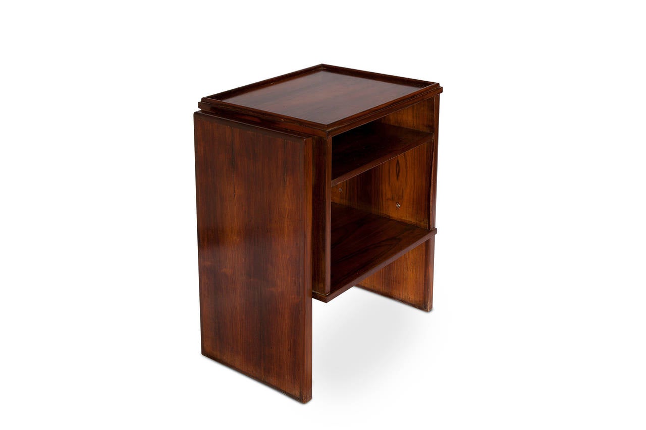 Pair of Brazilian rosewood (jacaranda) side table by Brazilian designer Joaquim Tenreiro in the same style as his larger Classic desks, built for the Bloch headquarters, the most famous publishing house in Brazil, at that time, designed by Oscar