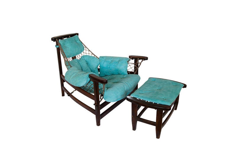 The famous “Jangada,” Brazilian rosewood (jacaranda) armchair and ottoman by Jean Gillon, Brazil, 1950s.