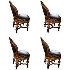 Rare Pair of Elaborately Carved Baroque Hall Chairs, Italy, 19th Century