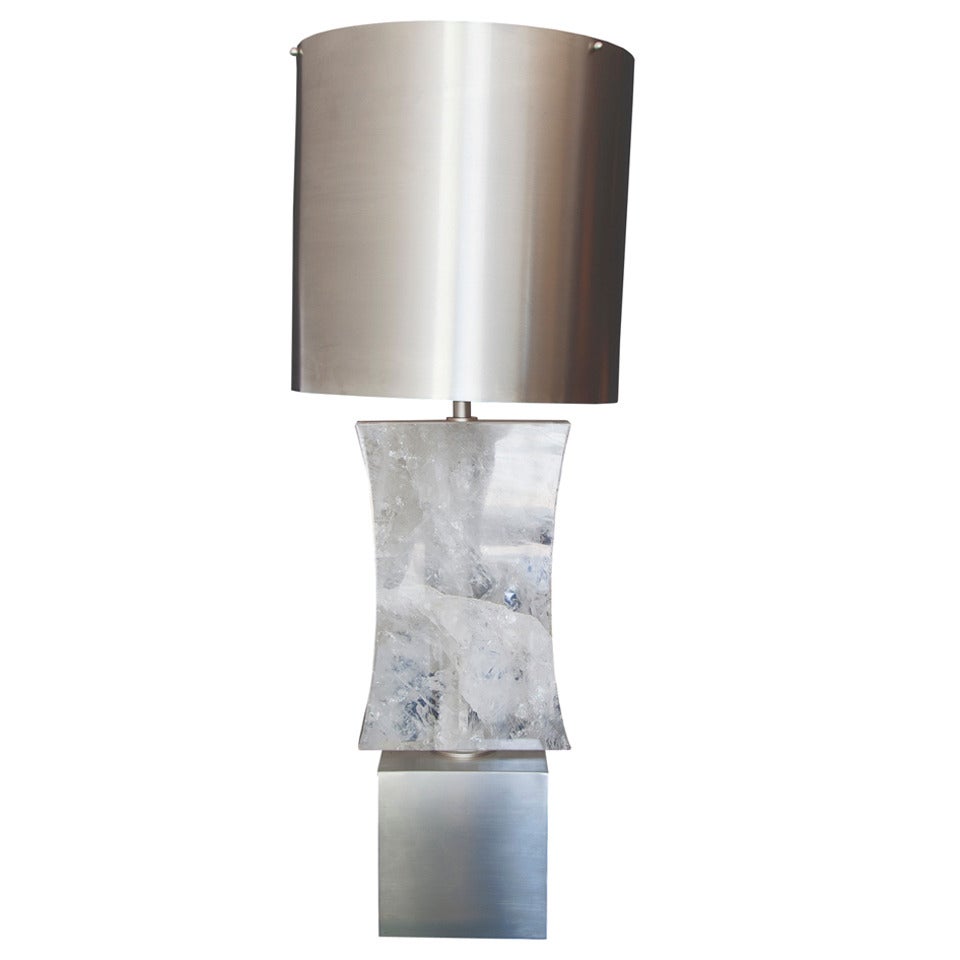 Crystal Rock Abatjour with Brushed Steel Dome and Base For Sale