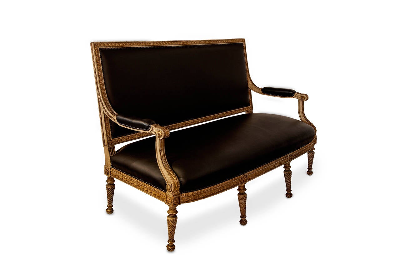 French 19th Century Burnished Gold Sofa, Louis XVI Style