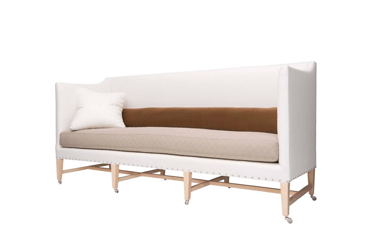 Beautiful modern settee (priced in C.O.M.)
Designed by Michael Dawkins.
Custom sizes available.
Manufactured in the U.S.