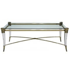 Italian Lucite and Brass Coffee Table