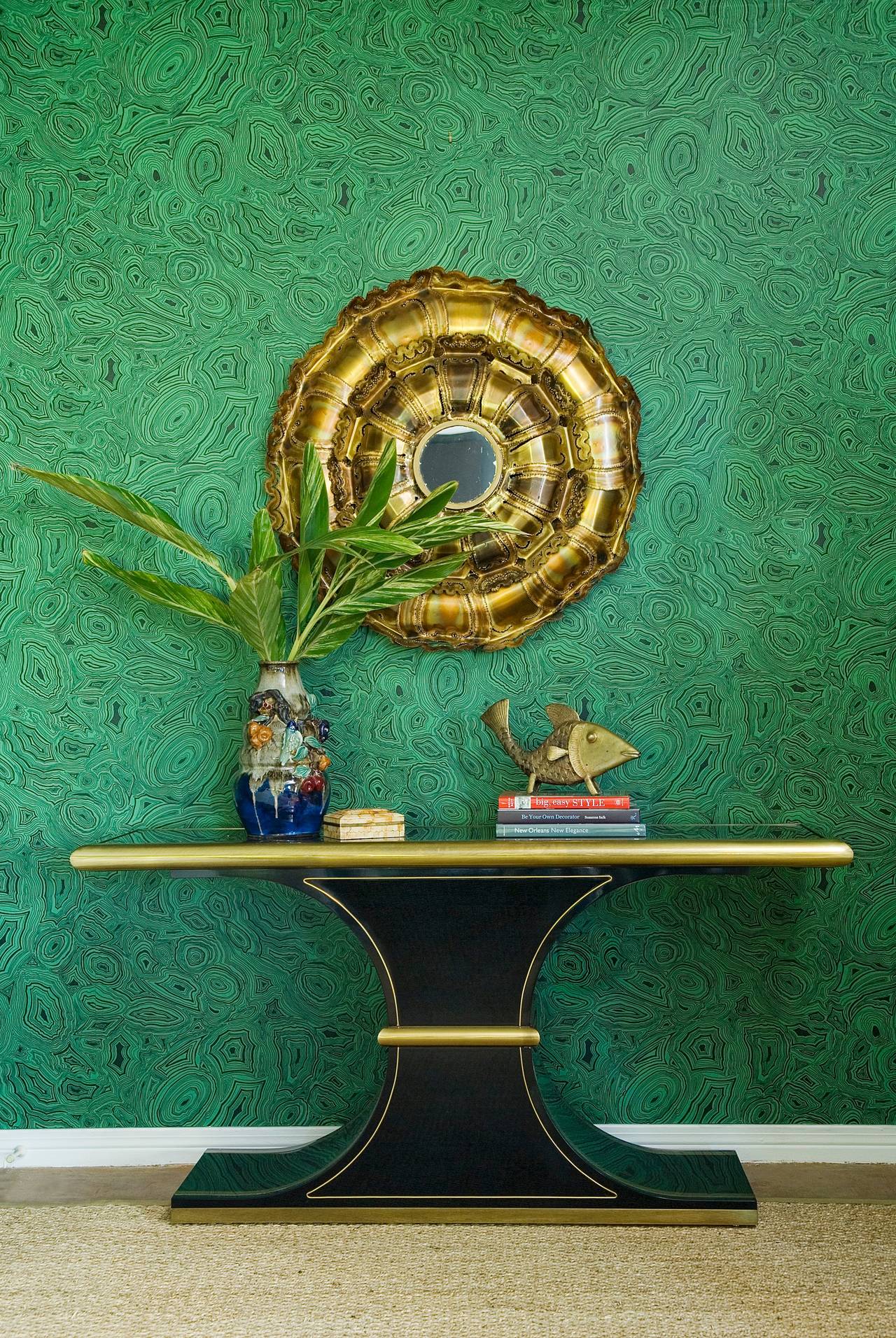Mid-Century Modern Mastercraft Lacquer Brass Console