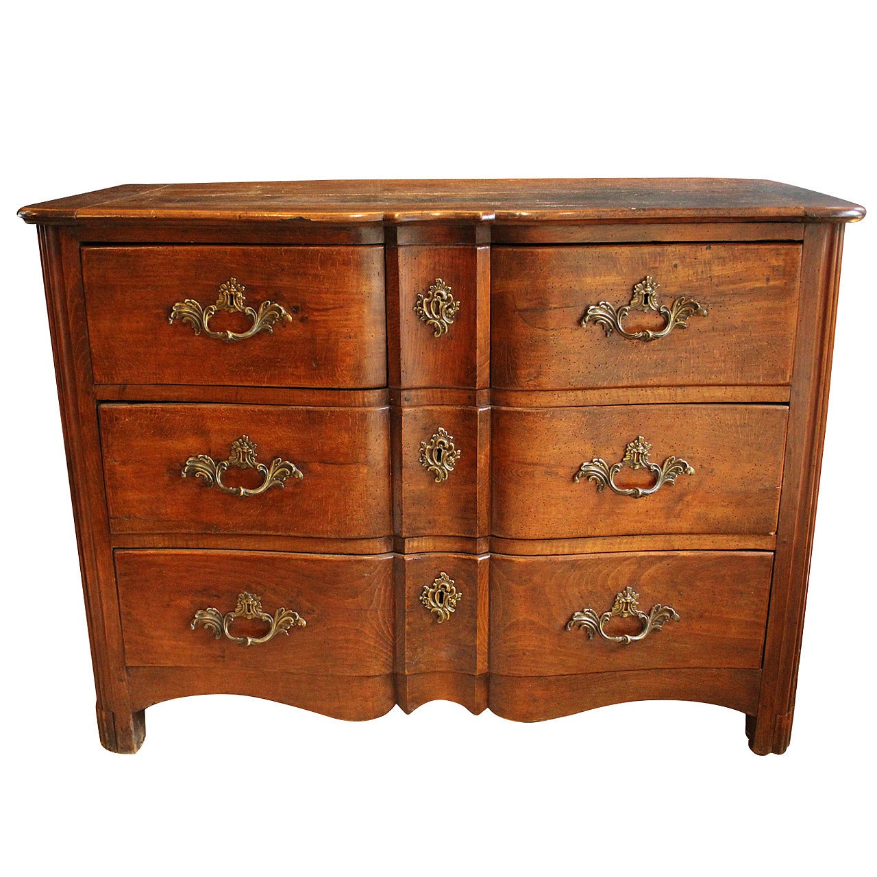 18th Century French Walnut Serpentine Commode For Sale
