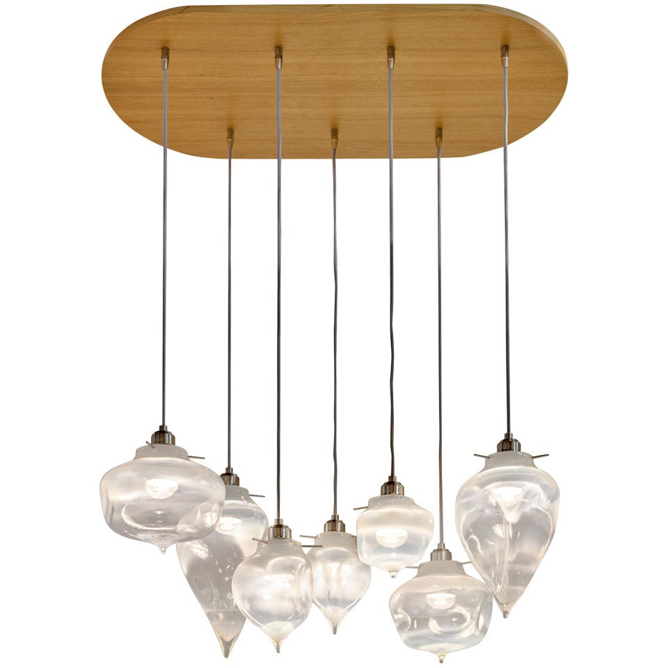 Alabaster Rock Chandelier with Wood Canopy For Sale
