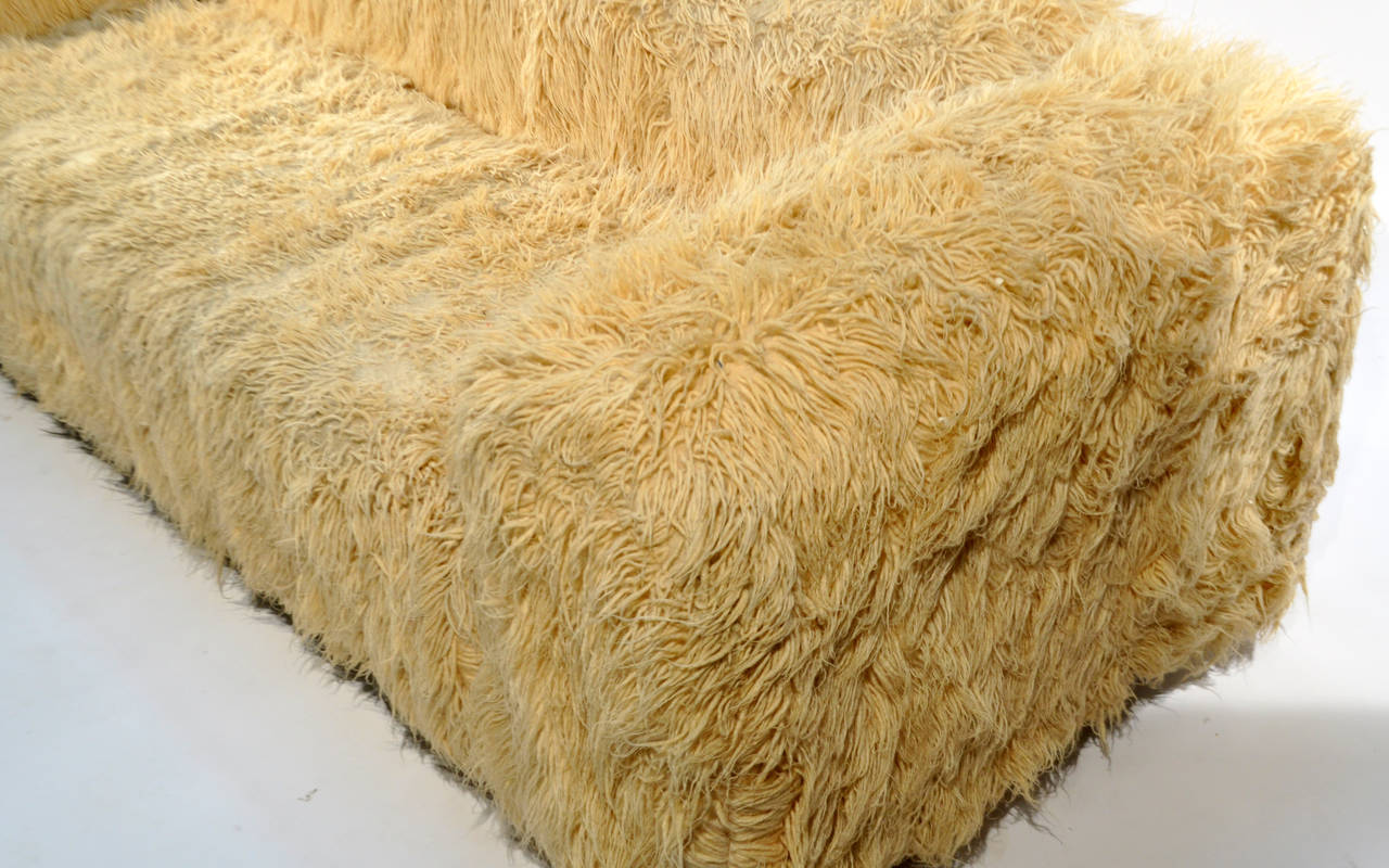 Mid-Century Modern 1970s Sheep's Wool Shag Sofa