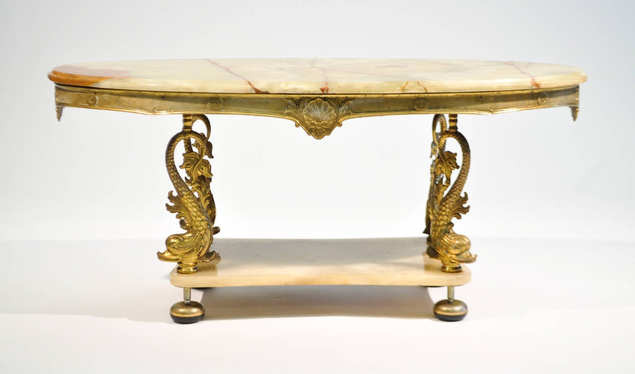 Renaissance Revival Onyx Coffee Table In Good Condition For Sale In Westport, CT